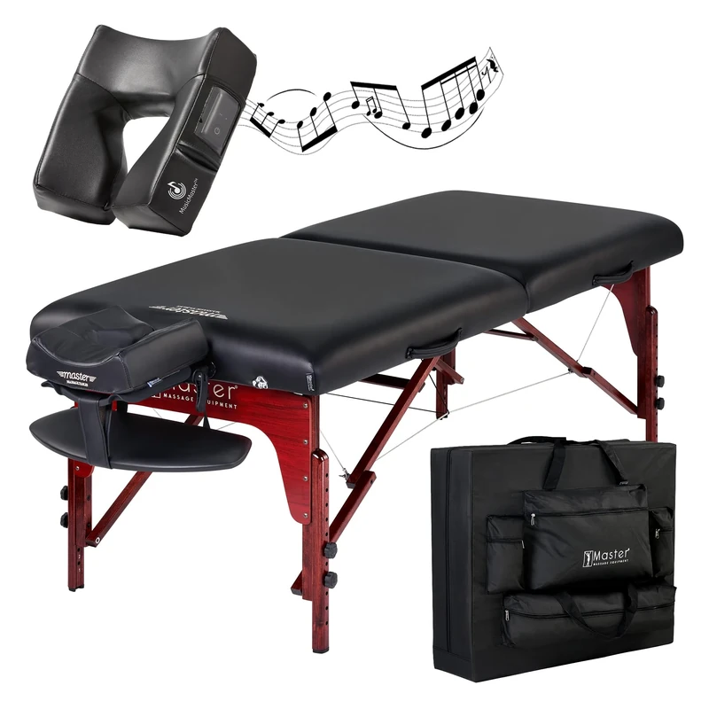 Master Massage 71cm Montclair Professional Portable Massage Table W/Bluetooth Music Face Cushion 7.6cm Thick Foam Therapy Table Foldable Massage Couch Lash Bed SPA Salon Facial Beauty Bed