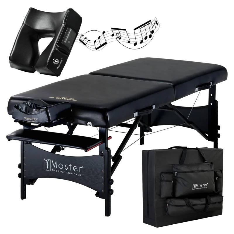 Master Massage 71cm Galaxy WIDER Portable Massage Table W/Bluetooth Music Face Cushion Massage Couch Foldable Beauty Bed Lash Bed Spa Couch Physiotherapy bed Salon Couch, Black Nano