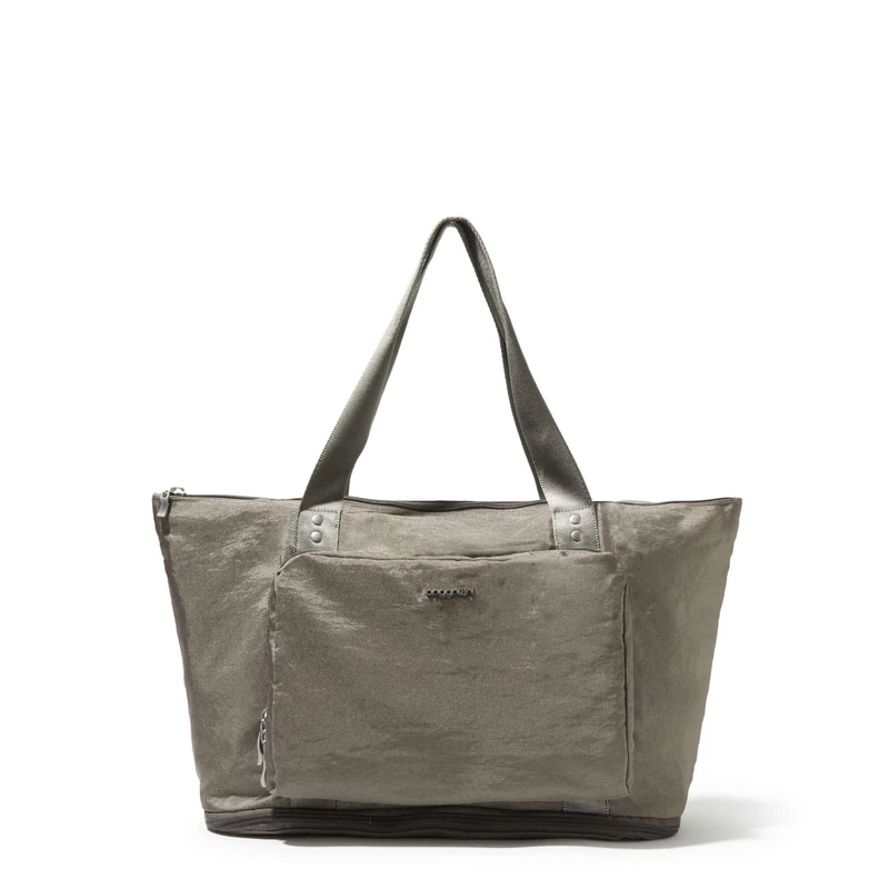 Baggallini Carryall Expandable Lightweight Travel Tote 22" Packable Folding Compact Nylon Washable Weekender w/Luggage Sleeve, Sterling Shimmer, One Size