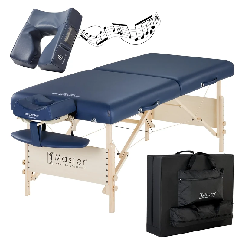 Master Massage 71cm Coronado Wider Portable Massage Table W/Bluetooth Music Face Cushion Massage Couch Foldable Beauty Bed Lash Bed Spa Couch Physiotherapy Bed Salon Couch, Royal Blue