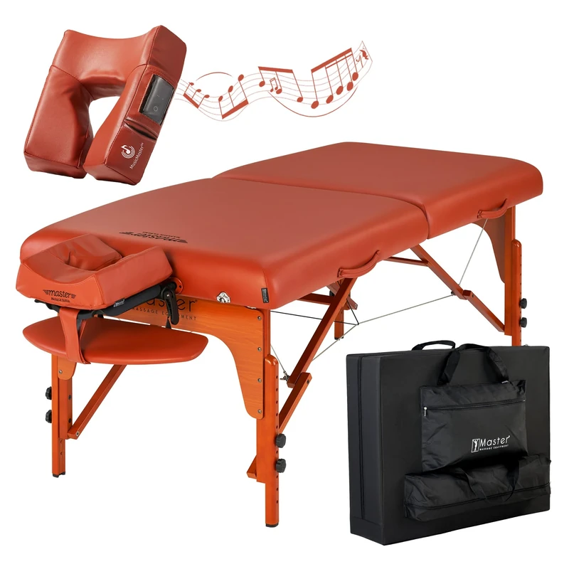 Master Massage 79cm Santana Wider Portable Massage Table W/Bluetooth Ergonomic Music Face Cushion Massage Couch Foldable Beauty Bed Lash Bed Spa Couch, Cinnamon