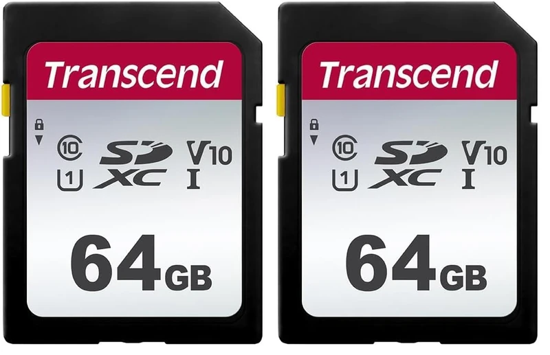 Transcend 64GB SDXC 300S Memory Card UHS- I, C10, U3, V30, 4K, Full HD, Up to 95/40 MB/s (Ideal for Digital Cameras) with Frustration Free Packaging TS64GSDC300S-E2 (Pack of 2)