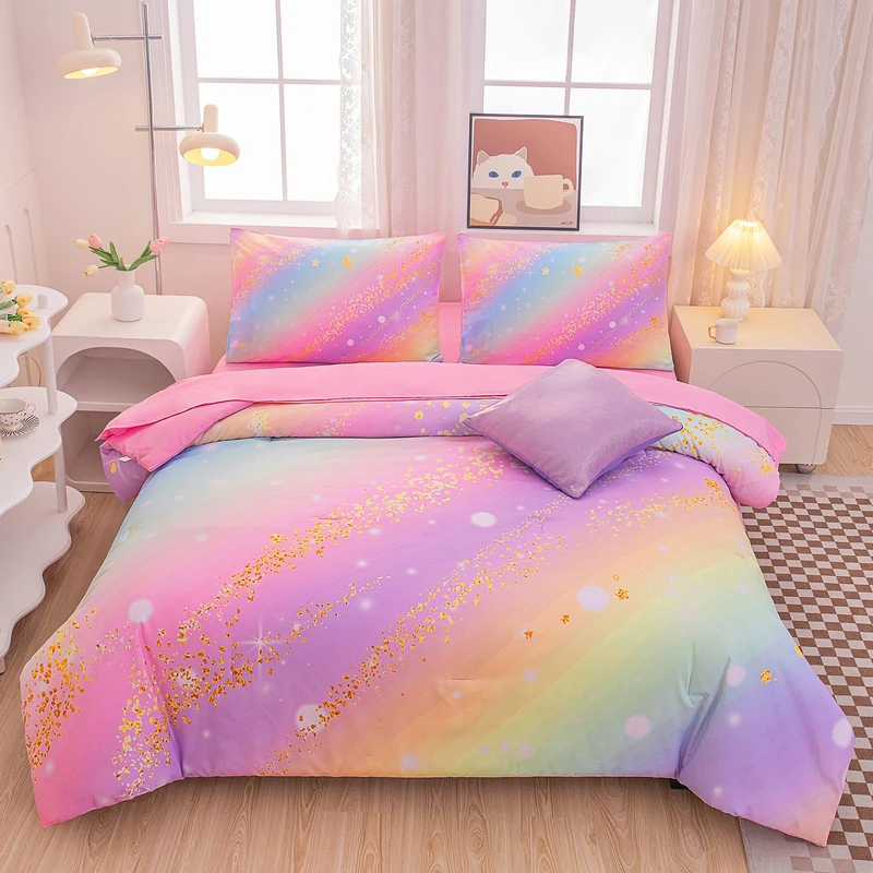 BQH Kids Twin Bedding Sets Rainbow Bedding – 6 Piece Comforter Set, Gradient and Colorful Ombre Comforter Set for All-Season – Machine Washable, Durable Idea for Boys and Girls Room