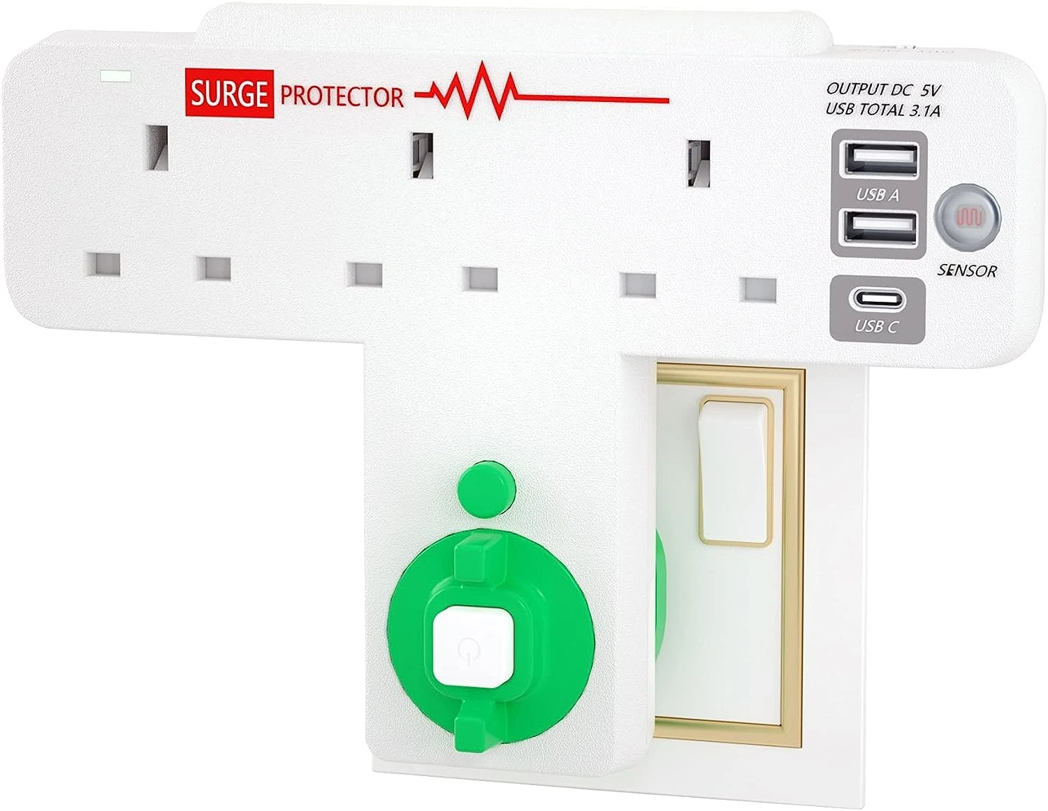 Aninbo Multi Plug Adaptor with 3 USB ports, plug extender upside down extension plug with 90 or 180 degree, with night light dusk to dawn, USB plug with surge protector for Home Office Kitchen