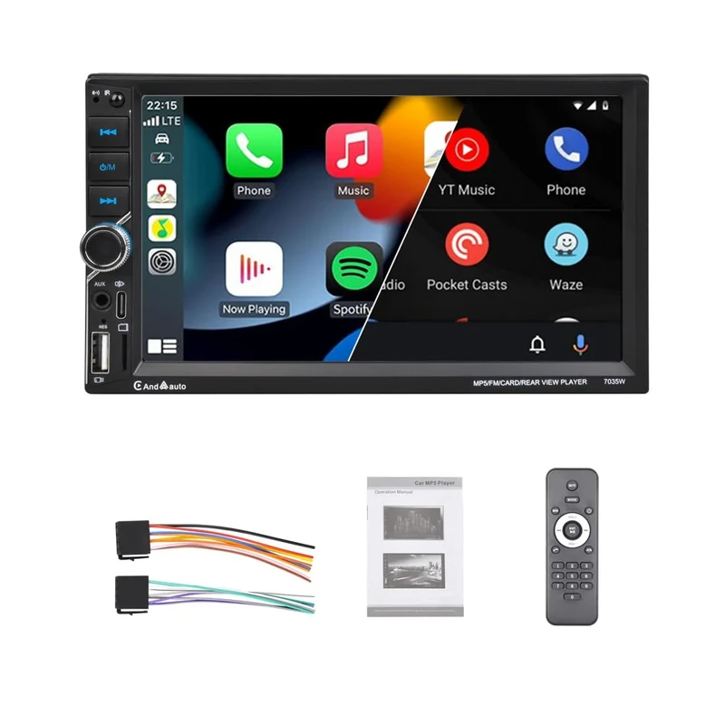 7 Inch Touch Screen Car Stereo With Carplay and Android Auto, Double Din Car Radio Support Bluetooth FM Mirror Link Smart Voice TF/USB/AUX/TYPE-C