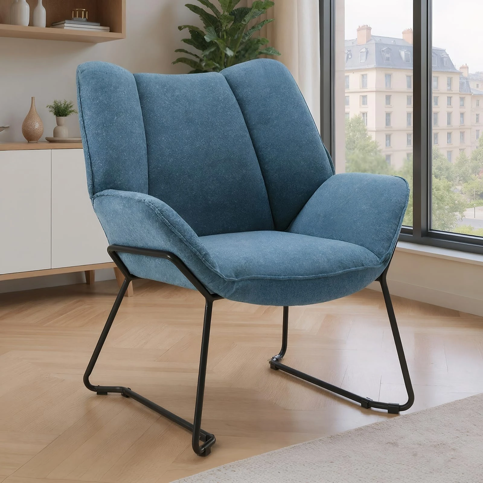 chairus Chenille Armchair for Living Room Upholstered Tub Chair Single Occasional Accent Chair with Metal Legs (Blue)