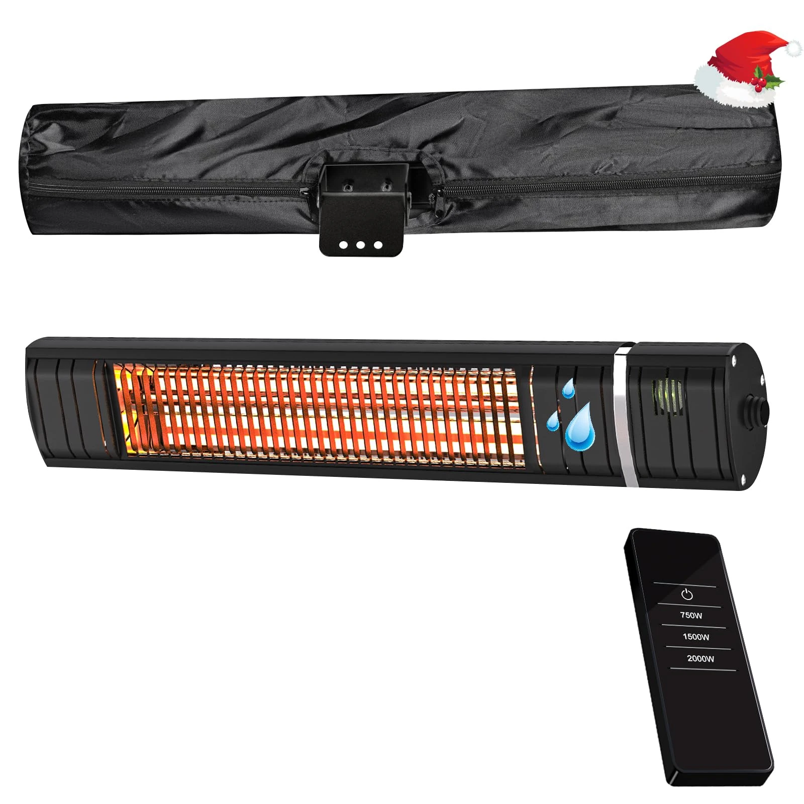 Wall-Mounted Electric Patio Heater 2000W, Outdoor Heater with 3 Levels of Power, IP65 Waterproof, Infrared Heater for Restaurant, Garden, Garage and Gazebo, Black