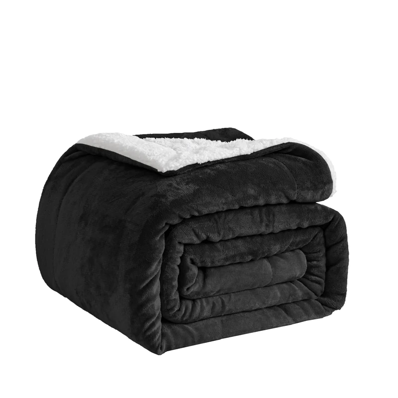 Good Nite Double Sherpa Throw Blanket 150x200cm - Soft Washable Black