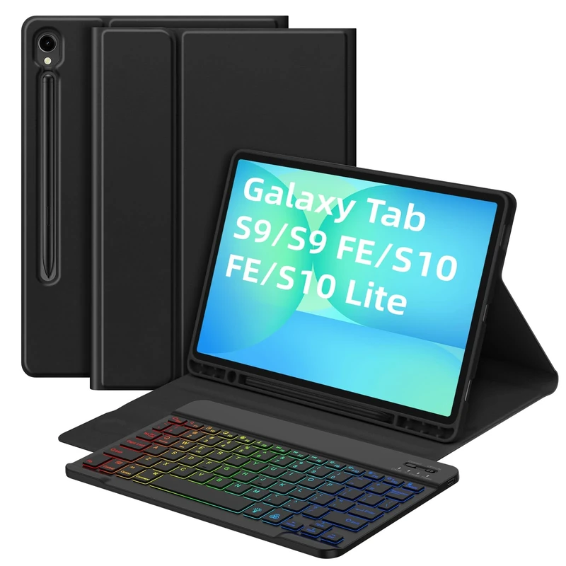 Bettdow for Samsung Galaxy Tab S10 Lite/ S10 FE 10.9" 2025 Keyboard Case, UK Layout Detachable Wireless Backlit Keyboard with Case for Galaxy Tab S10 FE/Tab S9 FE 10.9 Inch/Tab S9 11 Inch, Black