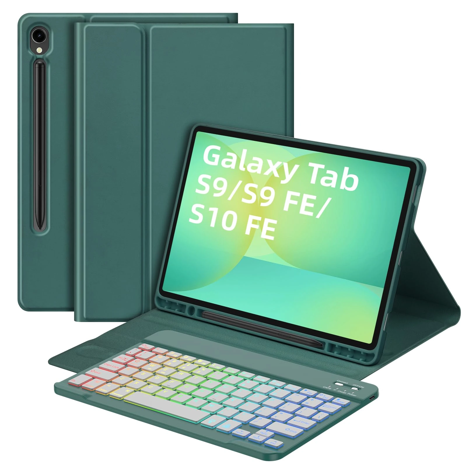 Bettdow for Samsung Galaxy Tab S10 Lite/ S10 FE 10.9" 2025 Keyboard Case, UK Layout Detachable Wireless Backlit Keyboard with Case for Galaxy Tab S10 FE/Tab S9 FE 10.9 Inch/Tab S9 11 Inch, Darkgreen