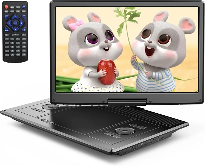 Yoton 16.9" Portable DVD Player with 14.1" HD Swivel Screen for Car, 6-Hour Rechargeable Battery, TV/Projector Sync, Region-Free, High Volume Speaker, Multiple Disc Formats/USB/SD