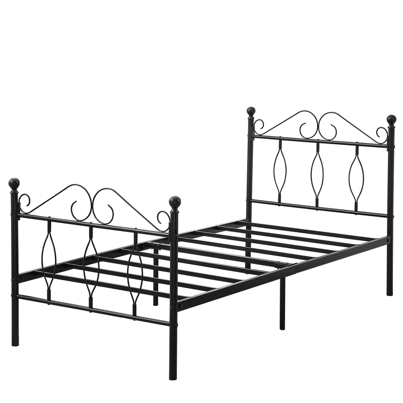 3ft Single Metal Bed Frame simple modern iron Design for teenagers/adults, suitable for bedroom, student dormitory and other multiple scenes, with a unique design headboard Footboard, Black