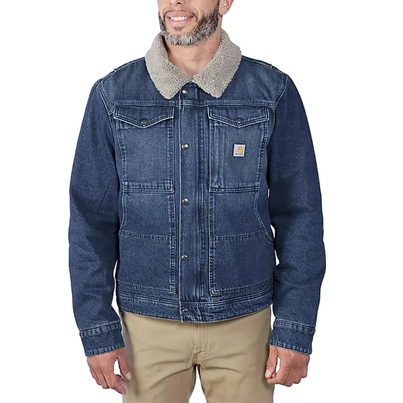 Carhartt Men Lightweight Jacket Relaxed Fit Denim Sherpa-Lined, Color:beech, Size:L