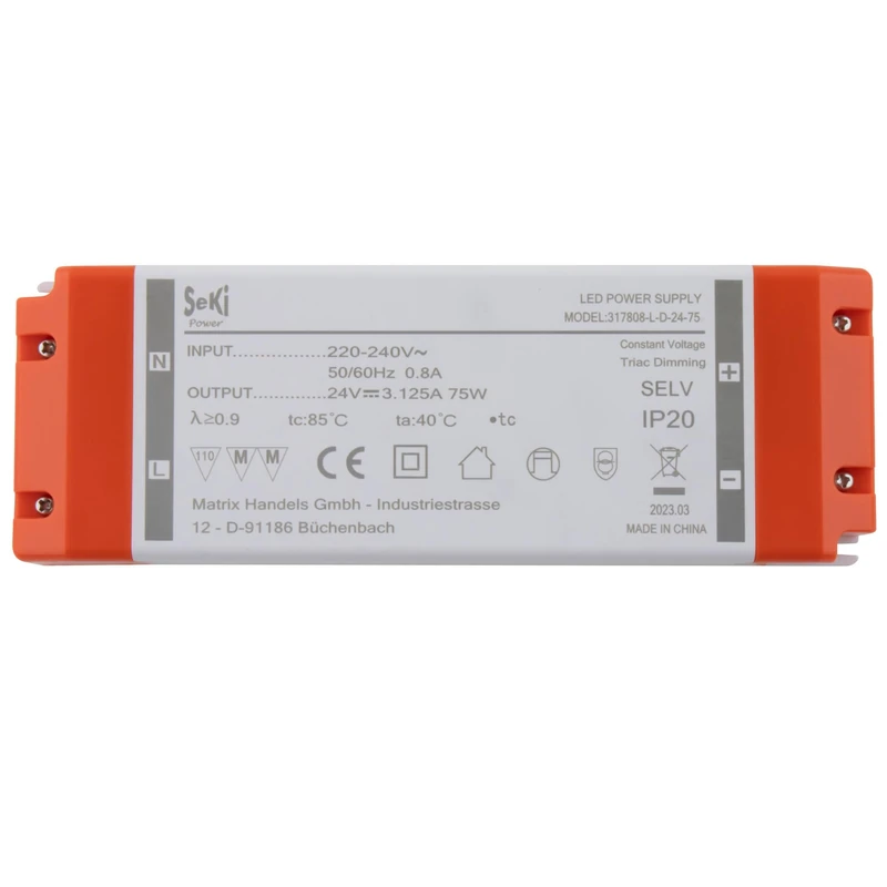 SeKi 24V 75W 3.12A LED Driver - TRIAC Dimmable Transformer