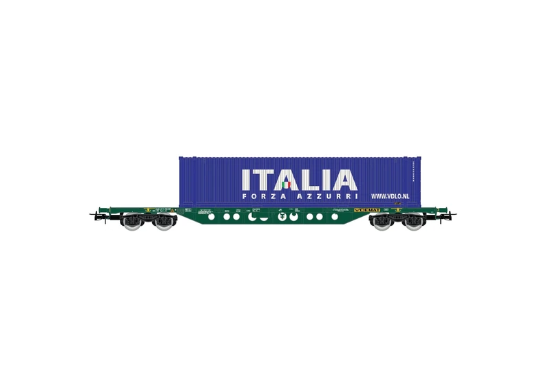Rivarossi HR6617 FS CEMAT, container wagon type Sgns, green livery, with container 45' ITALIA, ep. V-VI 1:87 Scale HO Gauge - Image 1