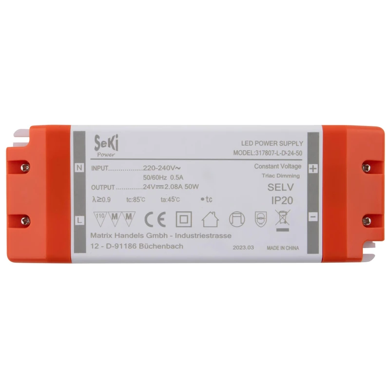 SeKi 24V DC 50W 2.08A Constant Voltage LED Driver TRIAC Dimmable, Transformer, Switching Power Supply; No Minimum Load, No Noise/LED Flicker, MM Approval