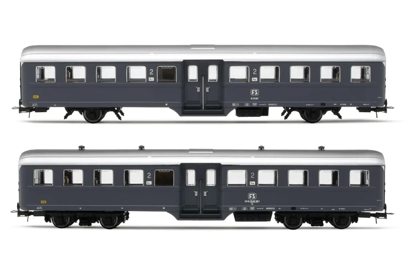 Rivarossi HR4370 FS, 2-unit pack Corbellini 1947 coaches, 2-axle + 4-axle versions, grey livery, ep. IV 1:87 Scale HO Gauge