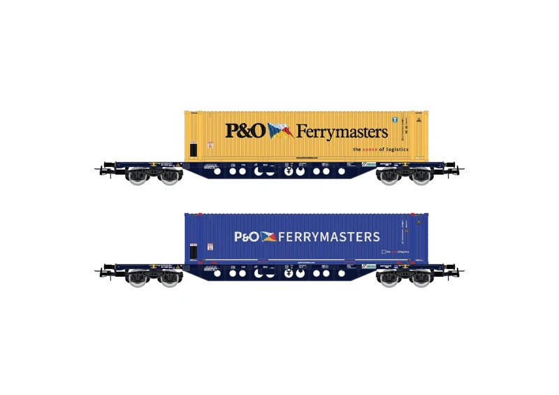 Rivarossi HR6614 Mercitalia Intermodal, 2-unit pack Sgnss container wagons, blue livery, with 45' containers P&O Ferrymasters (blue and yellow), ep. VI 1:87 Scale HO Gauge