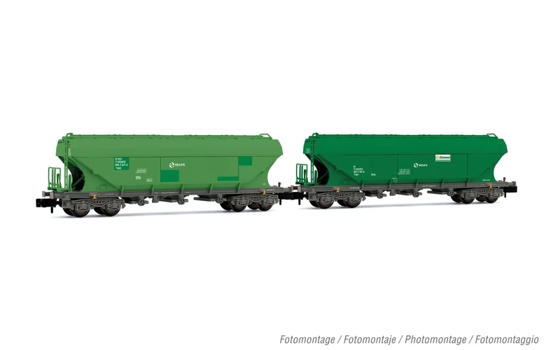 Arnold HN6624 RENFE, 2-unit pack silo wagon TT5, green livery (different green tones, flat lateral sides), ep. V 1:160 Scale N gauge