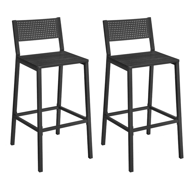 VASAGLE Breakfast Kitchen Bar Stool Set of 2, Counter Chairs, for Kitchen, Dining Room, Office, Industrial Style, Charcoal Gray and Black LBC070B22