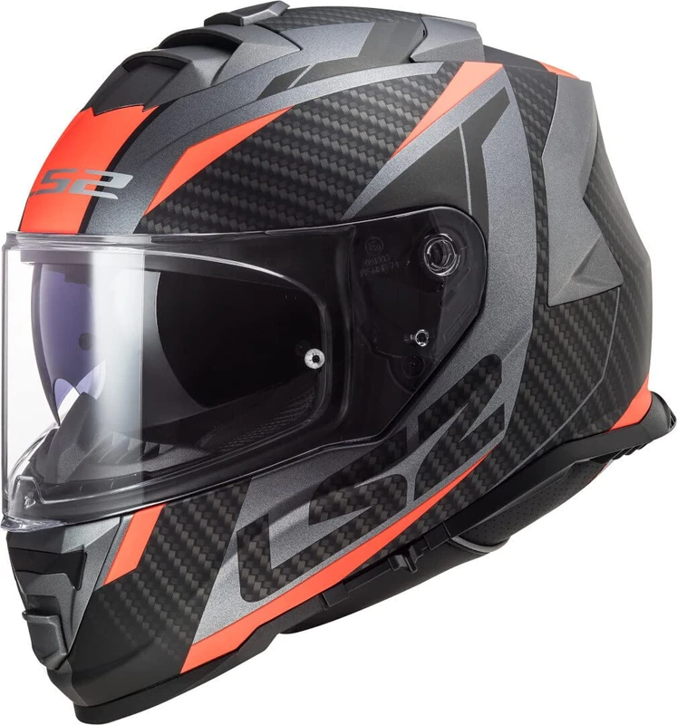 LS2 FF800 STORM II Dual Visor Full Face Motorcycle Helmet - RACER Matt Titanium Orange (XL) 61-62cm