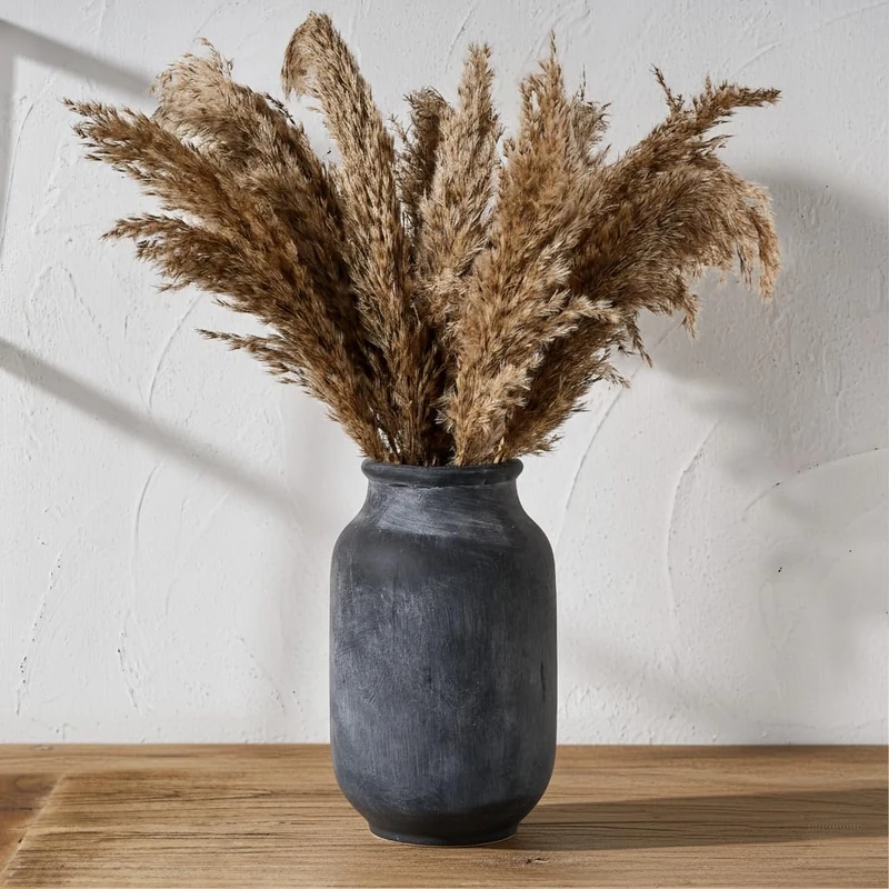 SIDUCAL Rustic Farmhouse Flower Vase | 9.5 Inch Large Ceramic Pampas Grass Vase | Modern Farmhouse Decor for Home, Table, Living Room, Shelf, Mantel, Black
