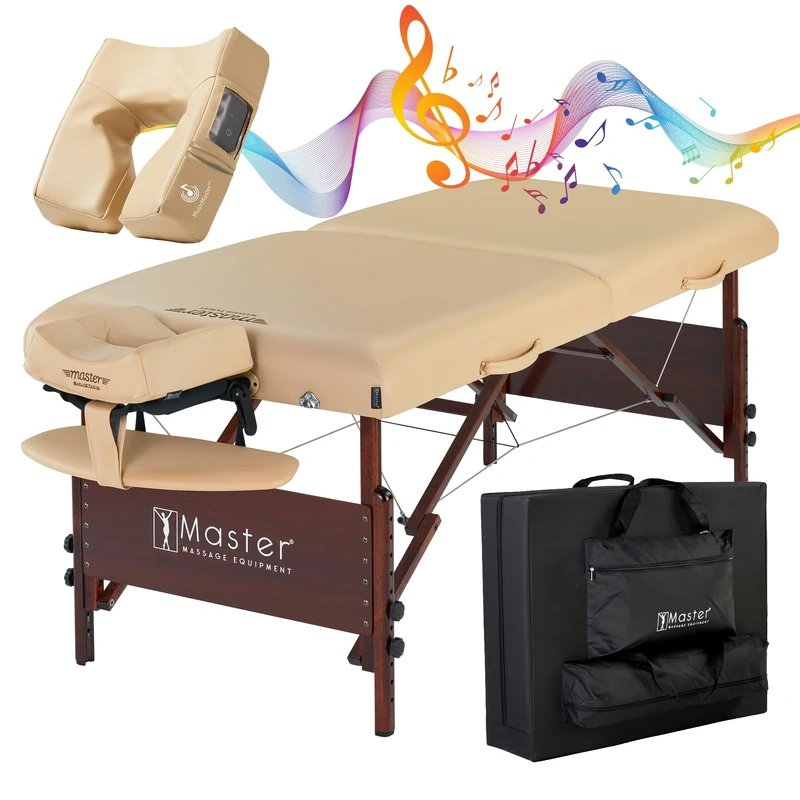 Master Massage 76cm Del Ray Bluetooth Music Face Cushion Professional Portable Massage Table 7.6cm Thick Foam Therapy Table Foldable Massage Couch Lash Bed Package SPA Facial Beauty Bed