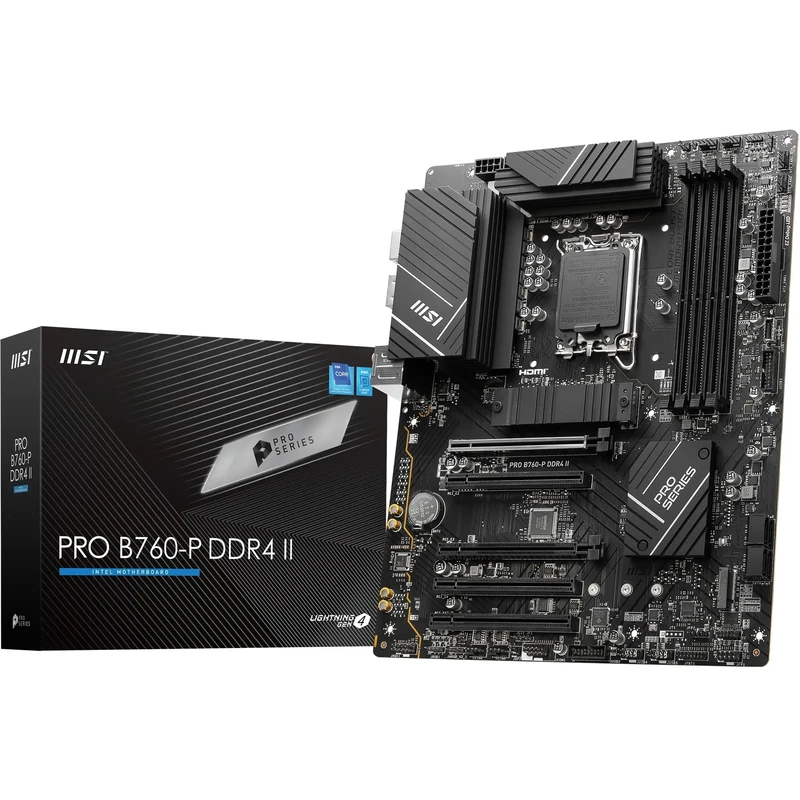 MSI PRO B760-P DDR4 II Motherboard, ATX - Supports Intel 14th, 13th & 12th Gen Core Processors, LGA 1700 - DDR4 Memory Boost 5333+MHz/OC, PCIe 4.0 x16 Slots, M.2 Gen4 Slots, 2.5G LAN