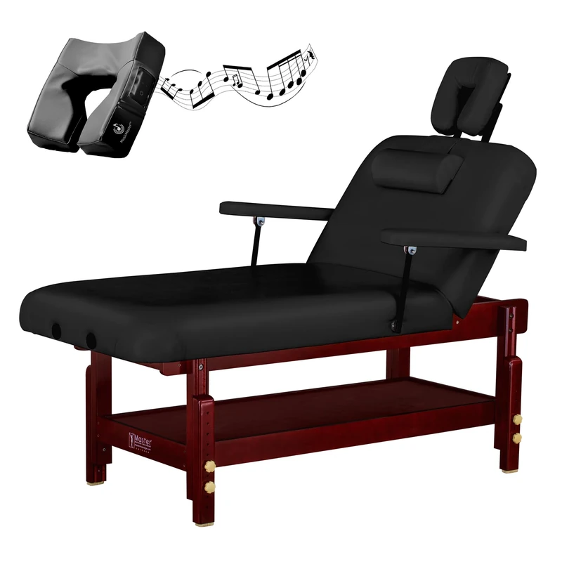 Master Massage Montclair 79cm Wider Memory Foam Luxury Liftback 3-Section Stationary Massage Table W/Bluetooth Music Face Cushion Therapy Couch Lash Bed Beauty Bed, Black