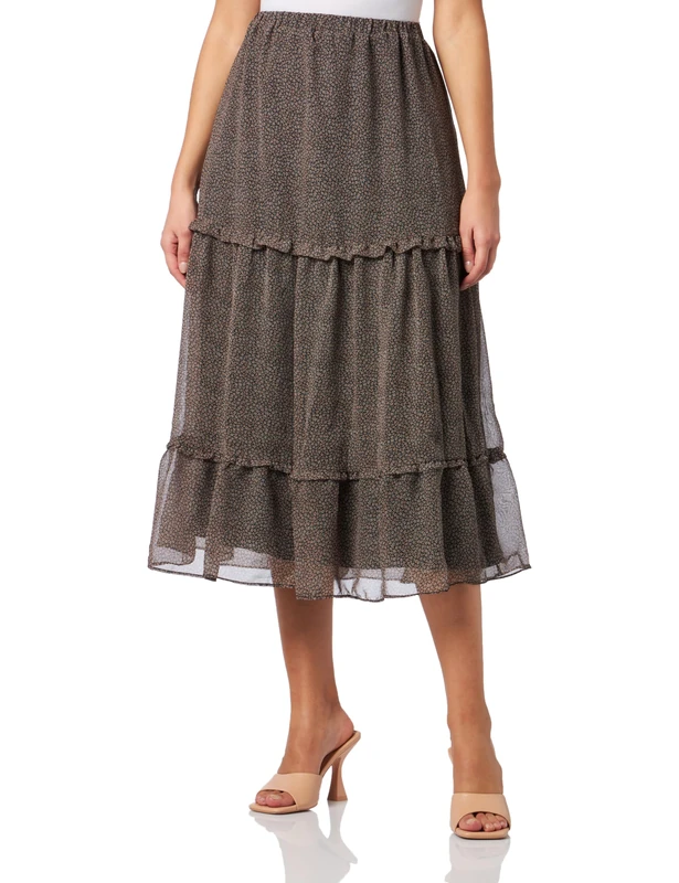 baradello Women's Maxi Skirt, Black Wool White, L - Image 1