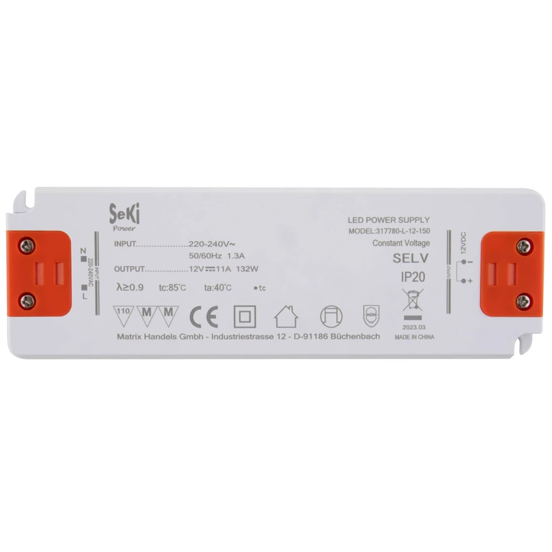 SeKi LED Power Supply L-150-12 - 12 V - 11.0 A - 132 W; Electronic LED Driver Transformer Power Supply 12V, Driver