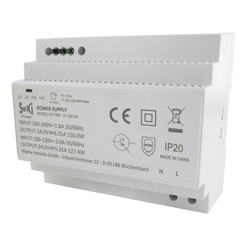 SeKi DIN Rail Power Supply H-150-24 - 24V - 6.25A - 150W DIN Rail - DIN Rail Power Supply/Power Supply/Transformer