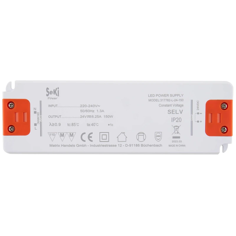 SeKi LED Power Supply L-150-24 - 24 V - 6.25 A - 150 W; Step Down LED Drivers Transformer - Power Supply - Driver