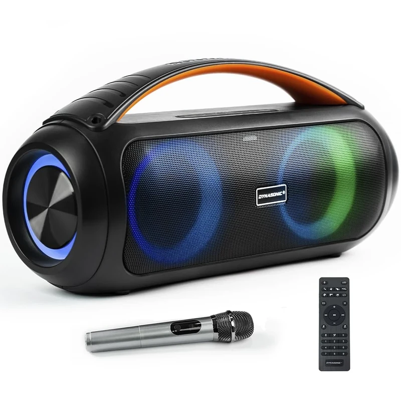 DYNASONIC D93 - Portable Bluetooth Speaker IPX7 Waterproof. Wireless Outdoor Speaker. Wireless Stereo. Powerful sound player with built-in LED lights. Micro-SD, USB.