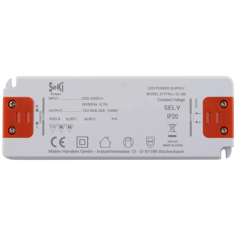 SeKi LED Power Supply L-100-12 - 12 V - 8.33 A - 100 W; LED Driver - Transformer - Power Supply - Driver - Transformer