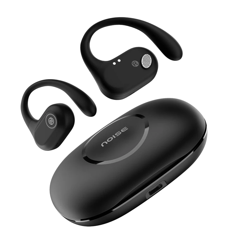 Noise Pure Pods Wireless Open Ear Earbuds with AirWave Technology,Up-to 80H Playtime,Quad Mic with ENC,16mm Neodymium Dynamic Driver,Detachable Pure Band,BTv5.3 (Power Black)