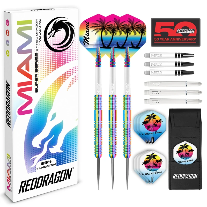 RED DRAGON Darts – Miami - 26g Professional Tungsten Darts Set with Dart Flights and Dart Shafts (Stems)