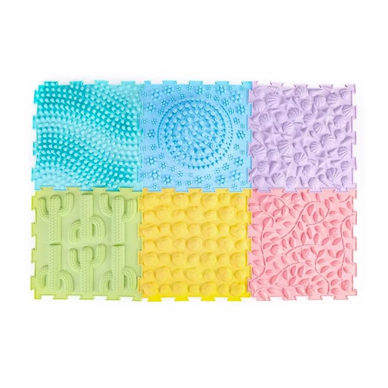 Playlearn 6Pcs Massage Sensory Puzzle Mats Kids and Adults-29cm Orthopedic Game Mat for Sensory Play-Jigsaw Interlocking Floor Mats for Kids Playroom