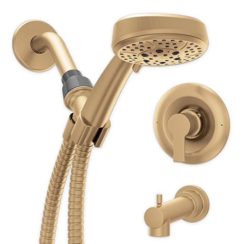 Moen Meena Bronzed Gold Single Handle Modern Shower Faucet with Handshower and Tub Spout for Bathtub, Valve Included, 82618BZG