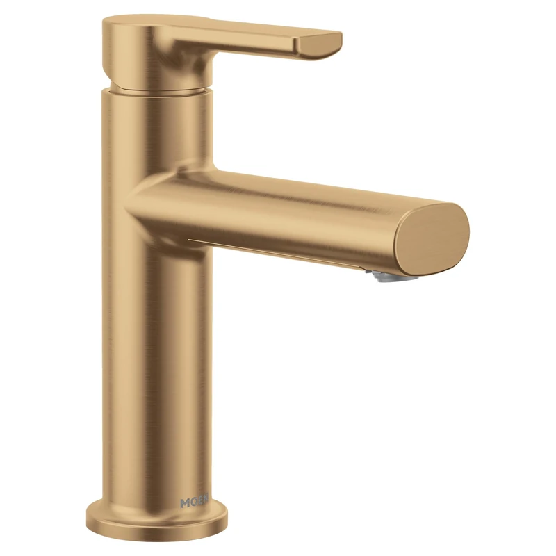 Moen Meena Bronzed Gold One-Handle Single Hole Modern Bathroom Sink Faucet with Optional Deckplate and Drain Assembly, 84794BZG