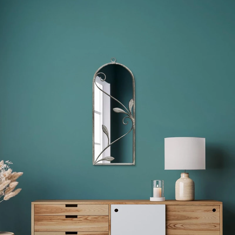 MirrorOutlet The Arcus - Concrete Colour Framed Modern Arched Wall Mirror 25" X 9" (64CM X 24CM) Silver Mirror Glass with Black All weather Backing.