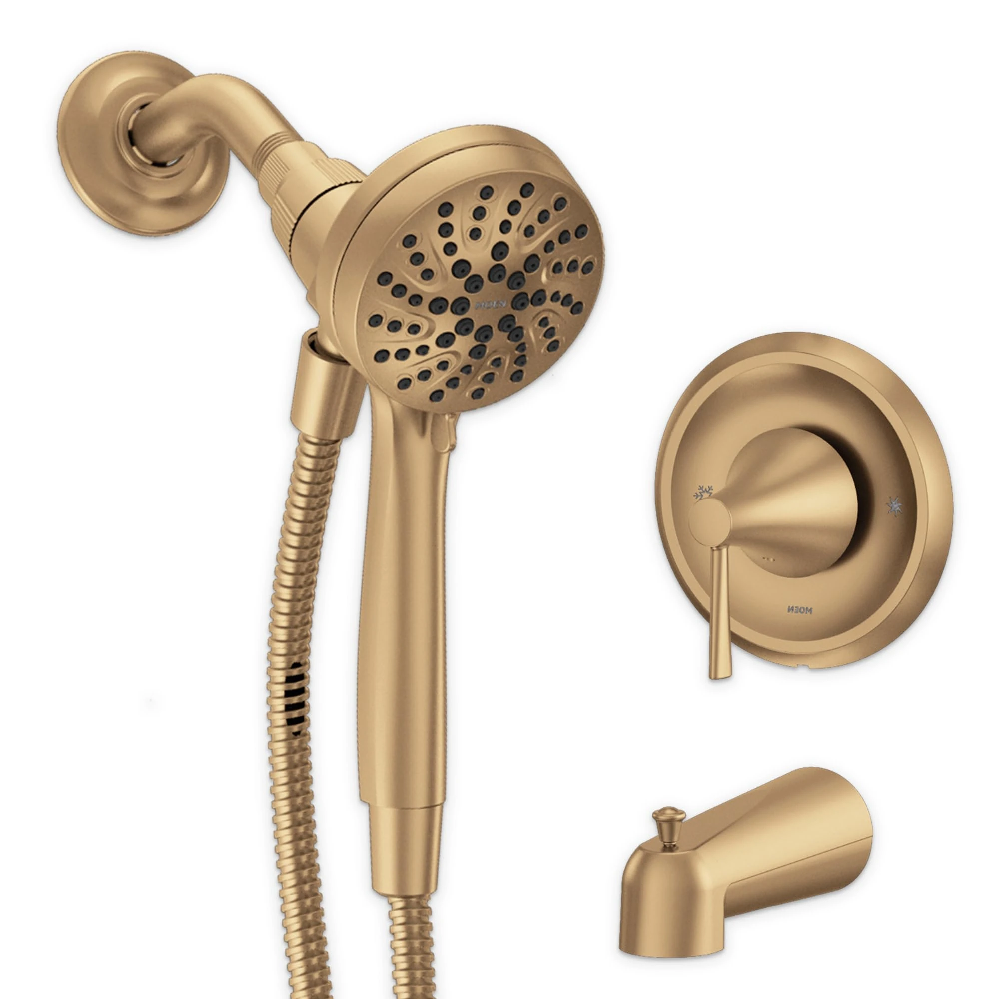 Moen Ronan Bronzed Gold Single-Handle Modern Tub and Shower Faucet with Magnetix Rainshower, Valve Included, 82021BZG