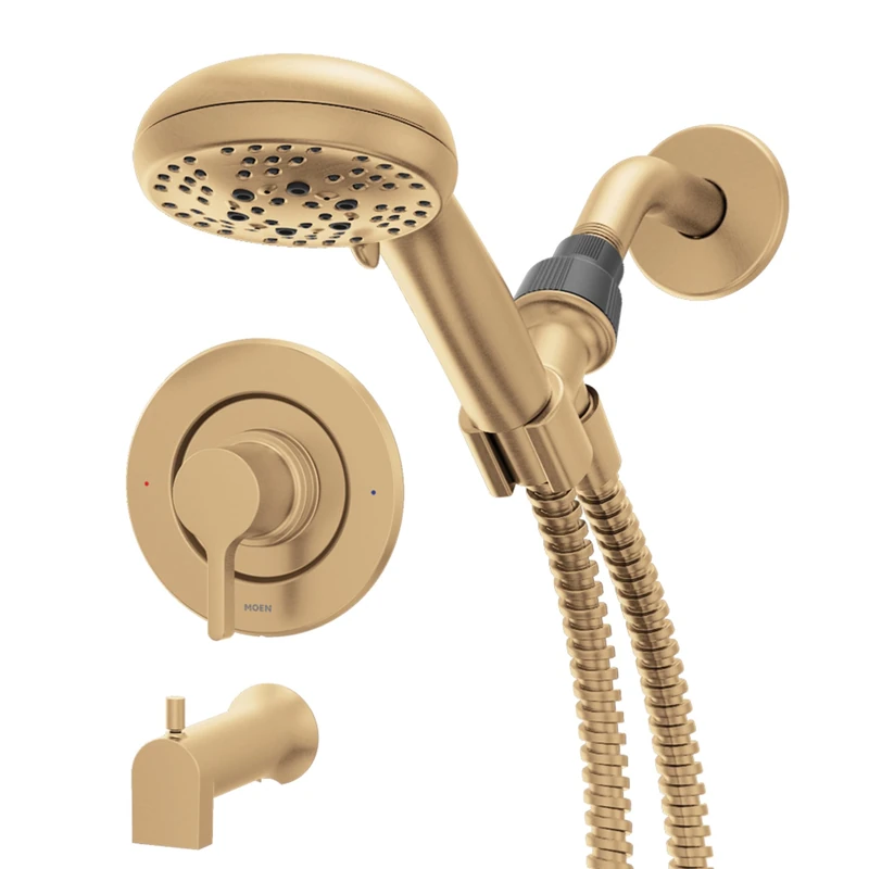 Moen Beric Bronzed Gold Single Handle Modern Tub and Shower Faucet with Handshower, Valve Included, 82775BZG
