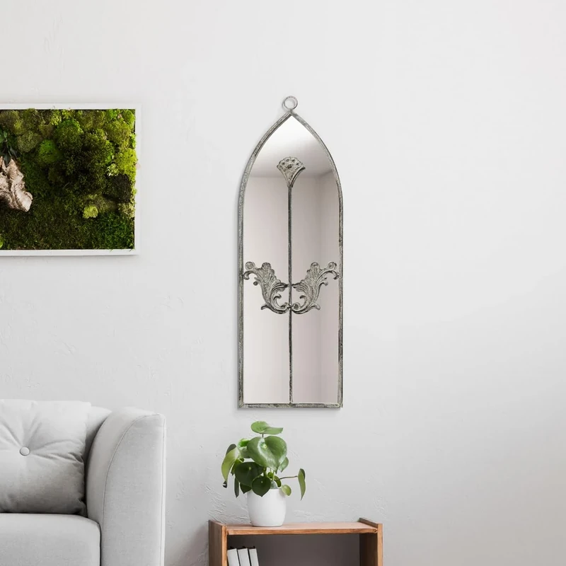 MirrorOutlet The Arcus - Concrete Colour Framed Modern Arched Wall Mirror 24" X 8" (60CM X 20CM) Silver Mirror Glass with Black All weather Backing.