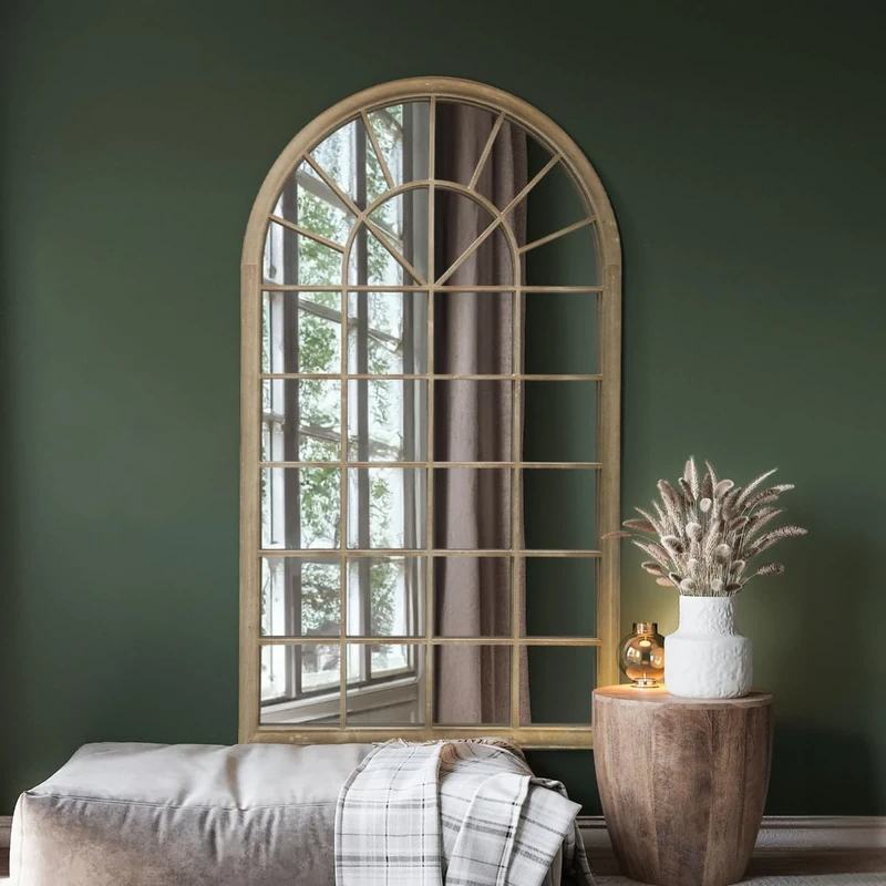 MirrorOutlet The Somerley - Sand Framed Modern Full Length Arched Leaner/Wall Mirror 71" X 40" (180CM X 103CM) Silver Mirror Glass with Black All weather Backing.