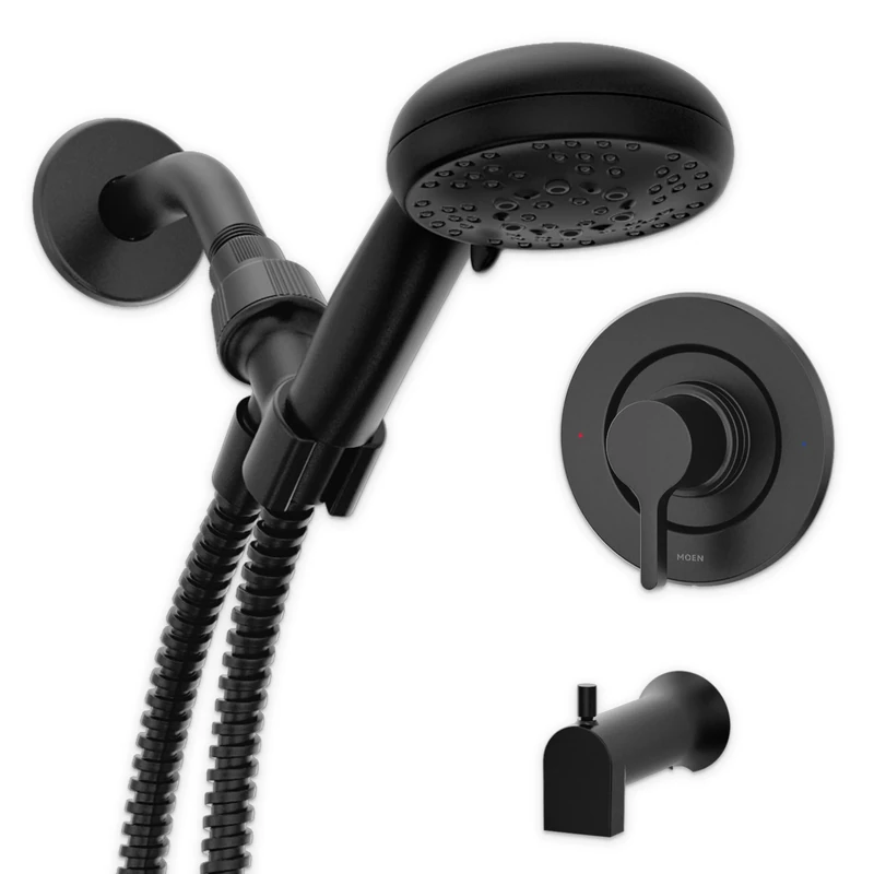 Moen Beric Matte Black Single Handle Modern Tub and Shower Faucet with Handshower, Valve Included, 82775BL