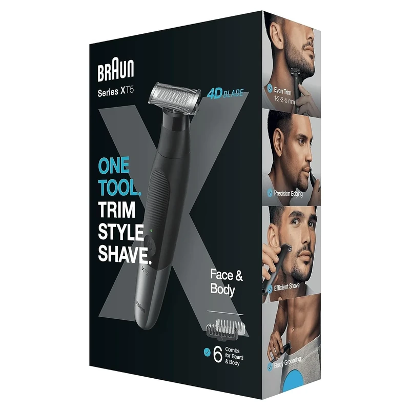 Braun Series X, Hybrid Electric Male Beard Trimmer and Body Shaver, 4D Blade, SkinShield, Waterproof, Wireless, XT5200