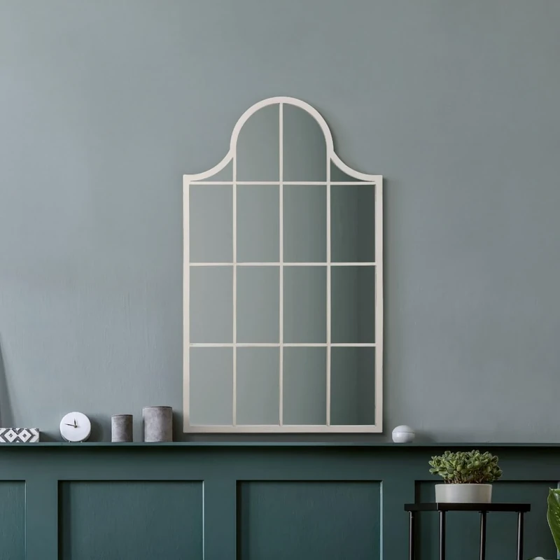 MirrorOutlet The Arcus - White Metal Framed Modern Arched Wall Mirror 41" X 24" (104CM X 62CM) Black. 2cm Wide Frame and 3cm Deep.