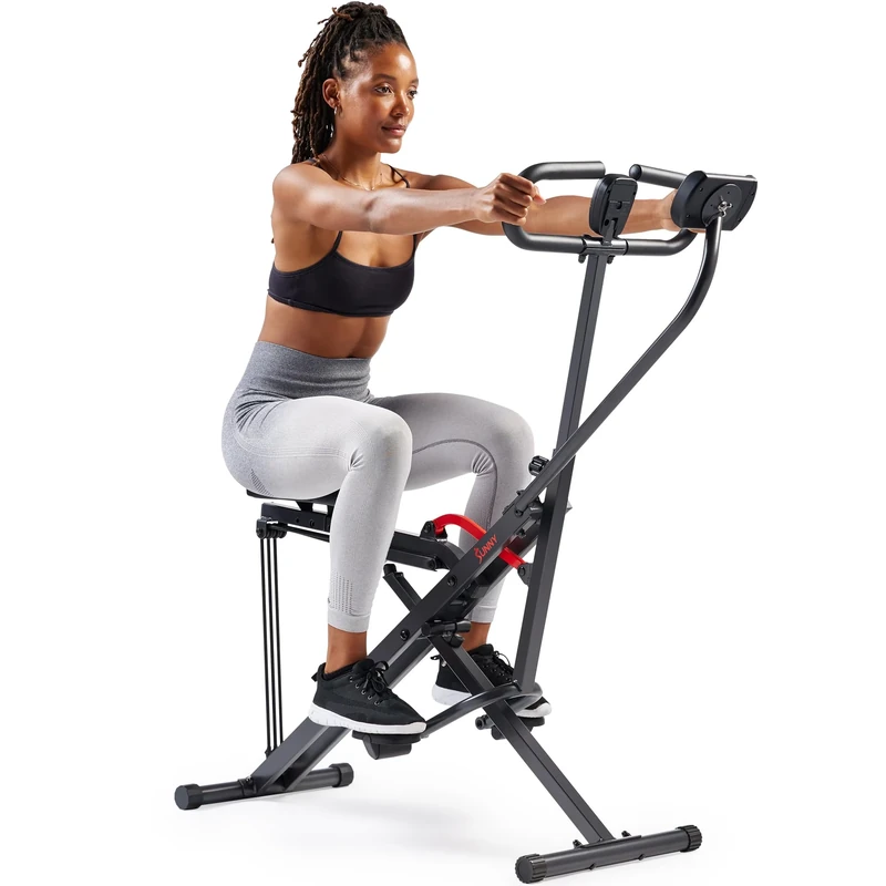 Sunny Health & Fitness Smart Row-N-Ride Squat Machine – Foldable Upright Trainer, Full-Body Workout for Glutes Quads Core, Adjustable Resistance Bands, Bluetooth SunnyFit App Sync, 150 kg Capacity
