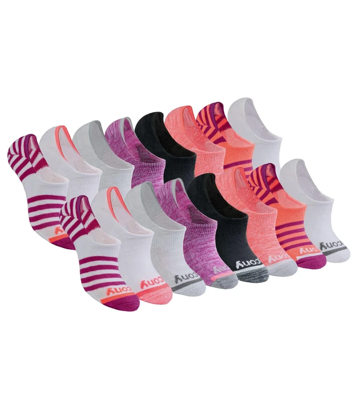 Saucony Women's 8 Pairs No Show Cushioned Invisible Liner Socks, Berry (16 Pairs), 4.5-9 UK